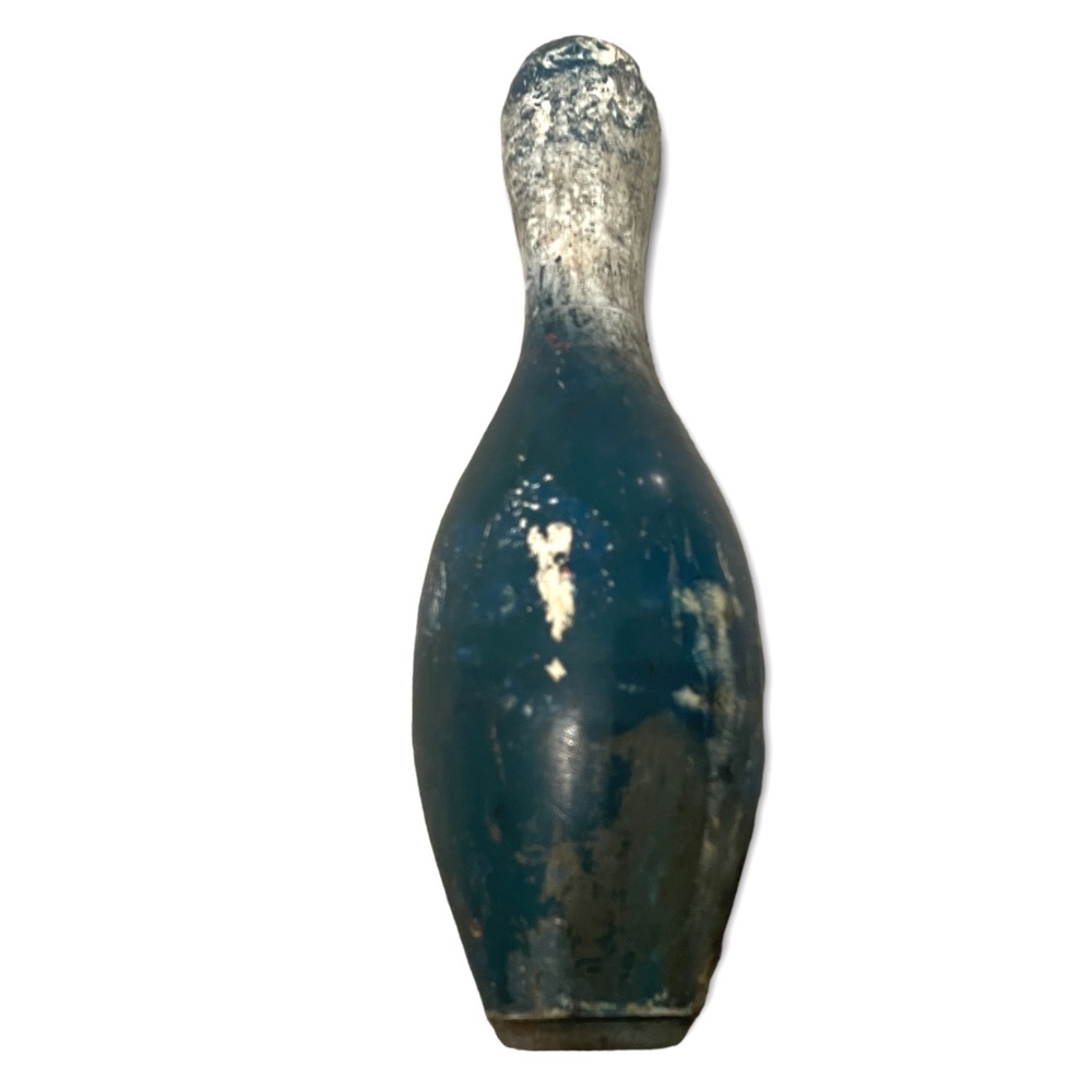 Vintage Bowling Alley Bowling Pin in Teal Green and White
